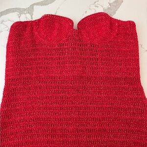 Magda Butrym Strapless Crochet Bustier Midi Dress Red size 10